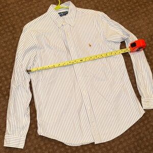 Ralph Lauren Men's White and Blue Striped Shirt